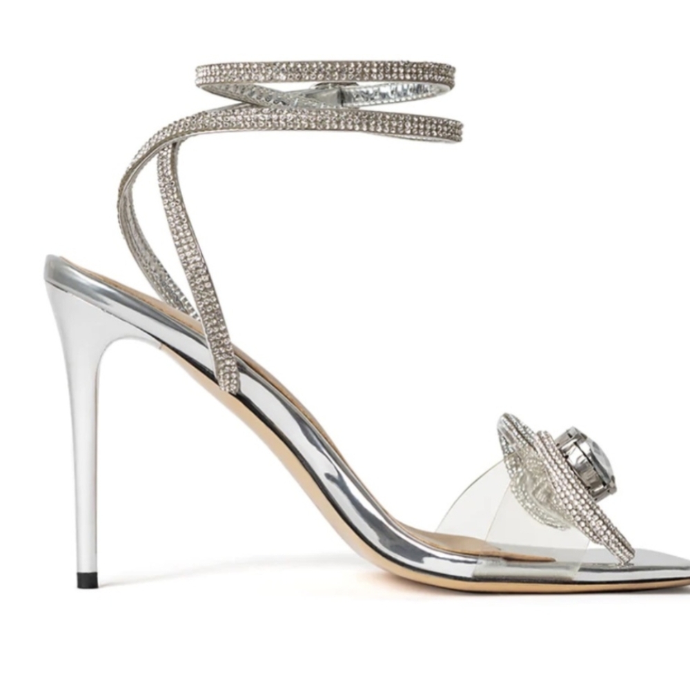 ELIZABETH SILVER DOUBLE BOW HEELS